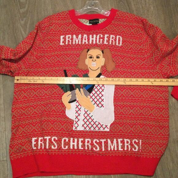 Ugly Christmas Sweater Ermahgerd Erts Cherstmers Meme XXL mens - Picture 4 of 6